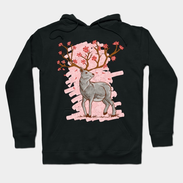 Cherry Blossom Deer Sakura Hoodie by Design Seventytwo